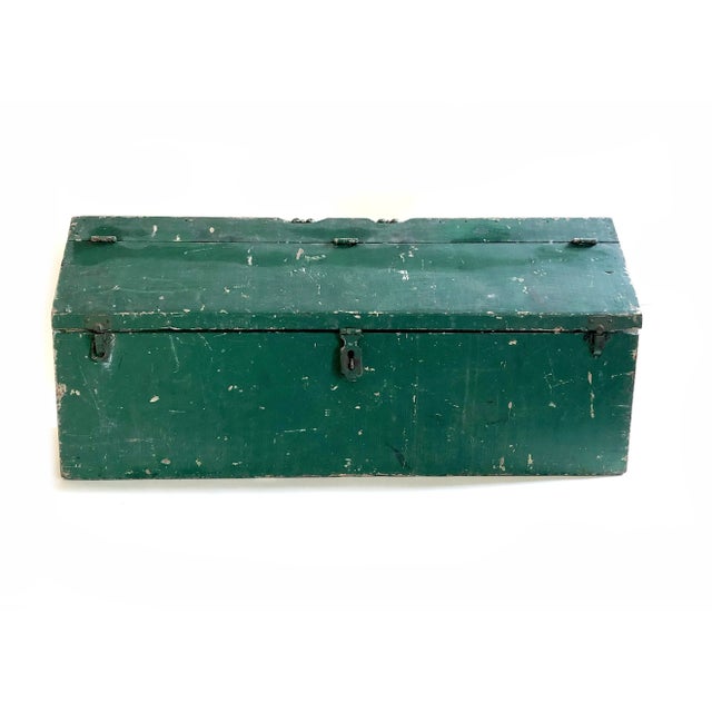 Farmhouse Vintage Rustic Painted Green Wood Tool Box For Sale - Image 3 of 10