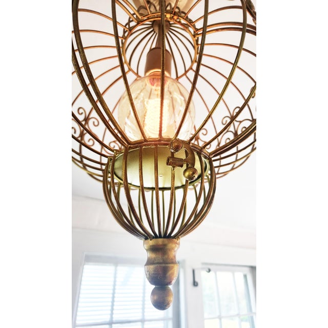 Vintage Bird Cage Light Fixture Ceiling Pendant For Sale - Image 9 of 11