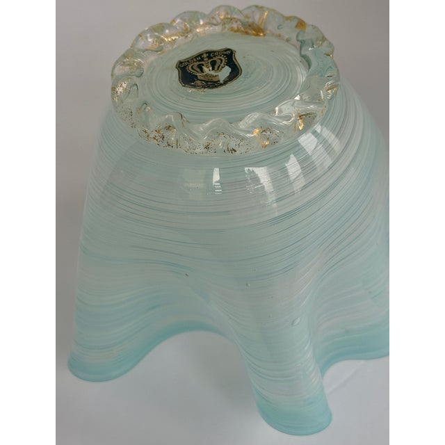 Glass Vintage Murano Celadon Aqua Fazzoletto Handkerchief Art Glass Vase For Sale - Image 7 of 13