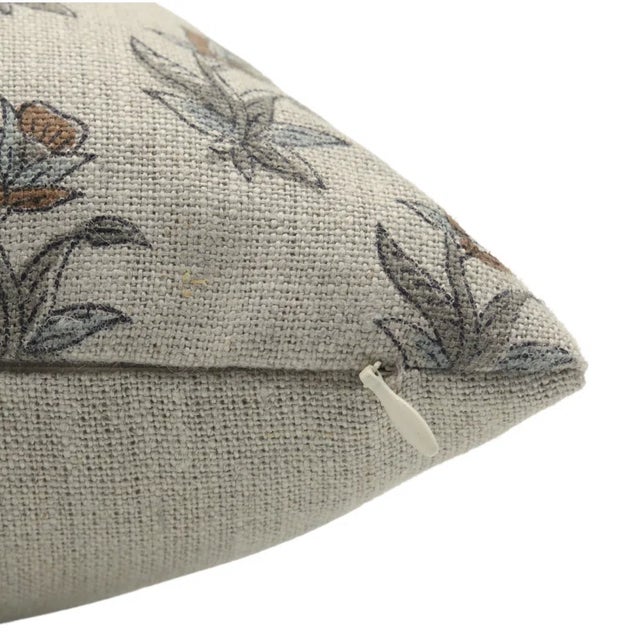 Rustic Floral Block Printed Thick Linen Pillow Cover 12x20 Inch- Coastal Tulip For Sale - Image 3 of 4