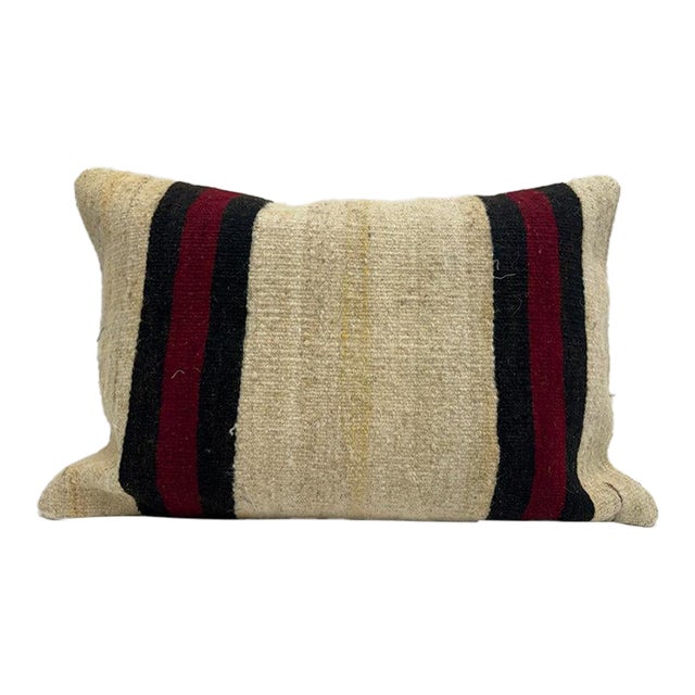 Turkish Hemp Pillow Cushion Natural Beige Black Burgundy Pillow Cushion Cover 16" x 24" For Sale