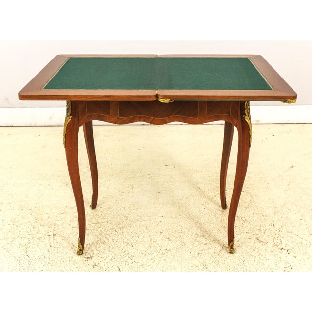 1950s French Inlaid Walnut Flip Top Louis XV Games Table For Sale - Image 5 of 13