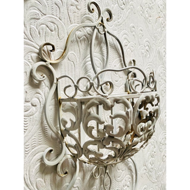 Vintage 1960s White Iron and Metal Hollywood Regency Double Wall Planter For Sale - Image 11 of 13