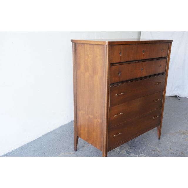 Broyhill Broyhill Saga Mid-Century Walnut Highboy Dresser For Sale - Image 4 of 11