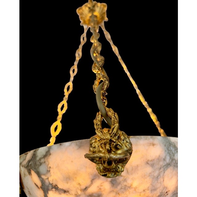 Metal Art Deco Marble Chandelier with Bronze Structure, France, 1920 For Sale - Image 7 of 8