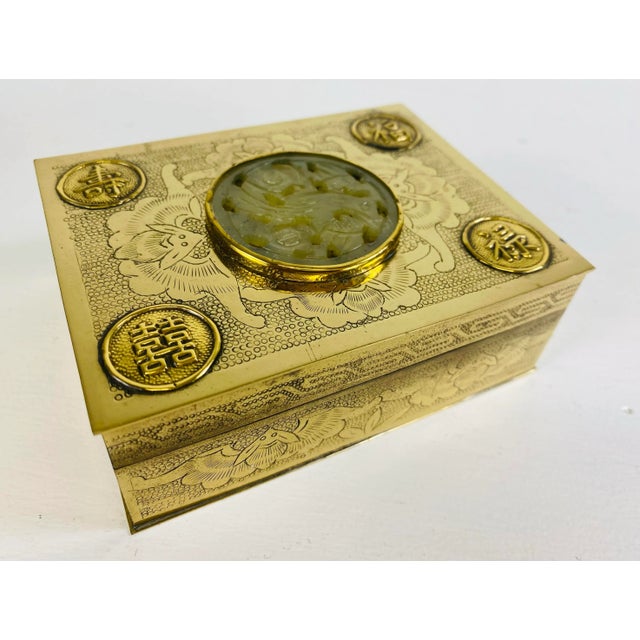 Vintage Solid Brass and Jade Chinese Trinket Box For Sale - Image 9 of 9