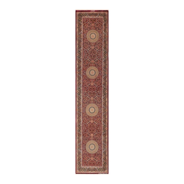 Nazmiyal Collection Vintage Persian Gonbad Design Silk Qum Hallway Runner Rug For Sale