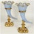Stunning antique pair of French Charles X era cornucopia vases. Featuring blue opaline glass cornucopia horn vases mounted...
