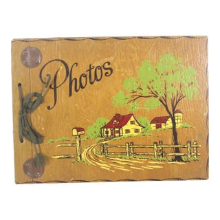 1940’s Painted Wood Photo Album Modern Farmhouse Decor or Rustic Cabin Cottage-Core For Sale