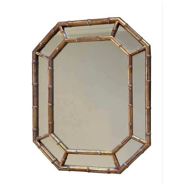 Chinoiserie Vintage Faux Bamboo Gilt Wall Mirrors -a Pair For Sale - Image 3 of 4
