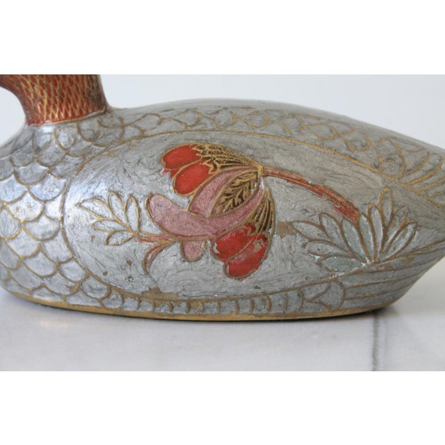 Vintage Brass Enamel Duck Figurine For Sale - Image 11 of 13