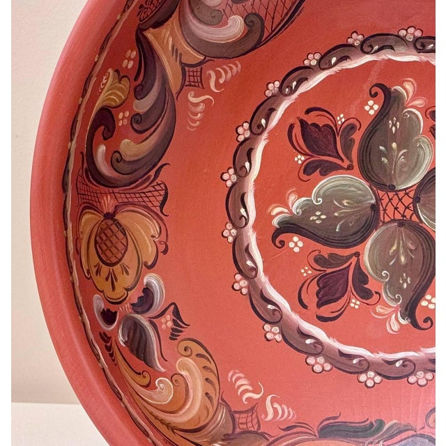 Large Vintage Norwegian Hand-Painted Wooden Folk Art Bowl, Dated 1983 For Sale - Image 4 of 10