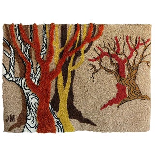 Postmodern Hand-Hooked Tapestry Wall Hanging Rug, Signed by Artist For Sale