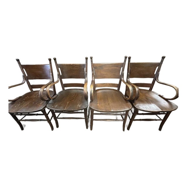 Antique Set 4 Heywood Brothers & Wakefield Company Dining Chairs For Sale