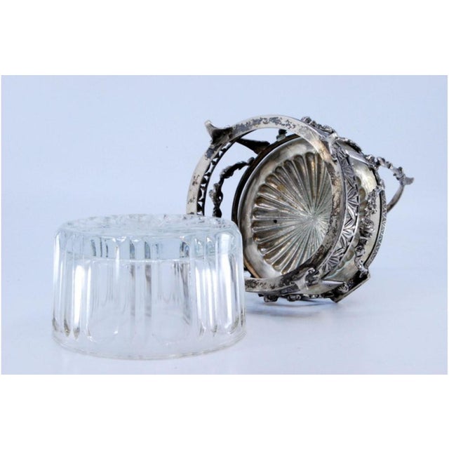 Metal Silver Sugar Bowl with Bows, Masks, Hinged Lid and Cut Glass Interior with Spoon, Set of 2 For Sale - Image 7 of 10