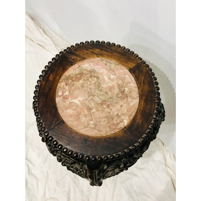 Wood Antique Asian Plant Stand Table With Marble Top For Sale - Image 7 of 9