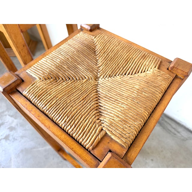 Brutalist High Stool in Wood and Woven Straw, 1960s For Sale - Image 4 of 15