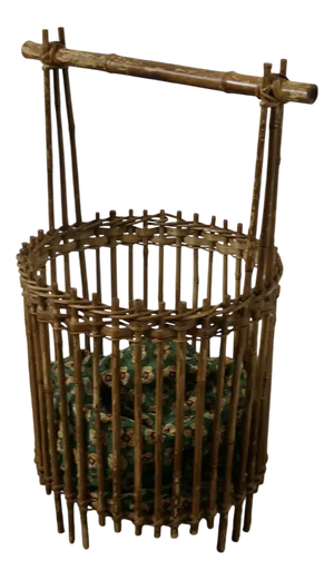 Vintage Bamboo Craft Basket, 1960s