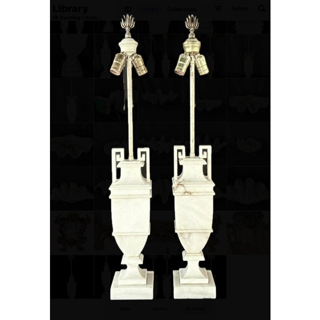 Neoclassical Mid 20th Century Neoclassical Alabaster Table Lamps - a Pair For Sale - Image 3 of 15