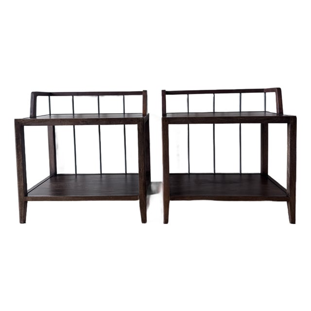 Pair of Four Hands Howard Nightstands in Pecan – Wood & Metal Bedside Tables For Sale