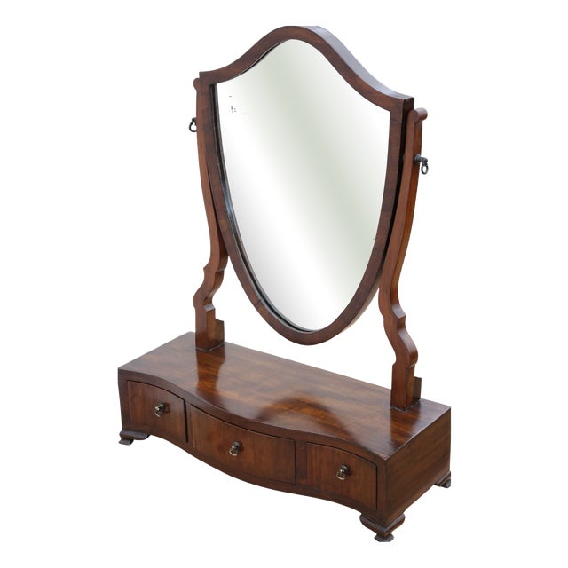 Antique Serpentine Shield-Shaped Mahogany Dressing Table Mirror, 19th Century For Sale