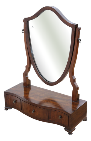 Antique Serpentine Shield-Shaped Mahogany Dressing Table Mirror, 19th Century