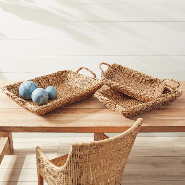Boho Chic Seagrass Trays With Handles, Set Of 3 For Sale - Image 3 of 6