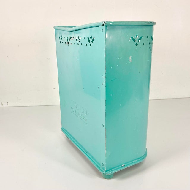 1950s Vintage Hollywood Regency Boho Chic Turquoise Handpainted Flora Metal Wastebasket For Sale - Image 13 of 18