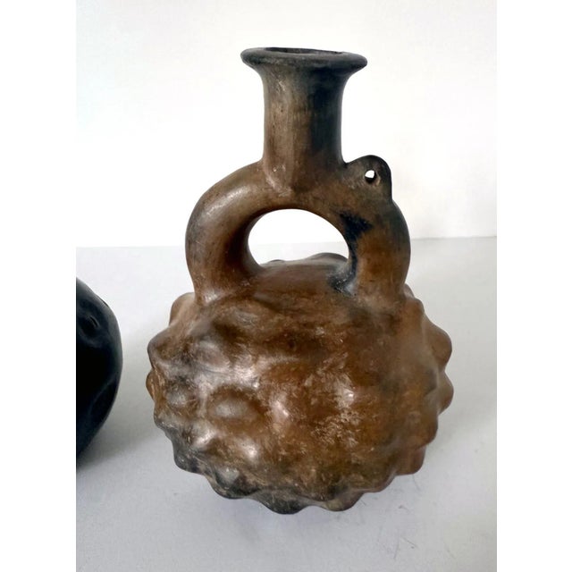 Ceramic 15th Century & Earlier Two Pre-Columbian Cupisnique Stirrup Ceramic Vessels Peru For Sale - Image 7 of 12