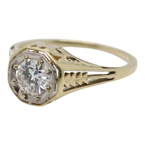 Antique Edwardian 14k Gold & Solitaire Old European Cut Diamond Engagement Ring Size 6.5