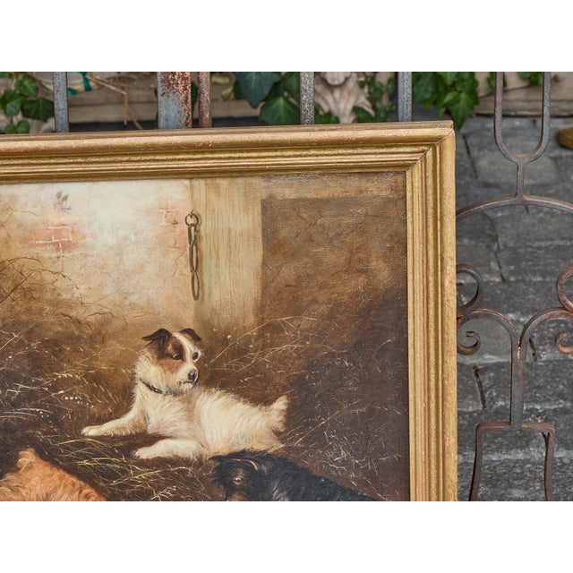 Oil Painting of Terriers Ratting in a Barn, Signed George Armfield, circa 1850 For Sale In Atlanta - Image 6 of 12