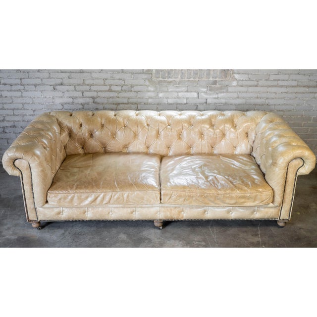Restoration Hardware Tan Leather Kensington Luxe Sofa For Sale In Boston - Image 6 of 18