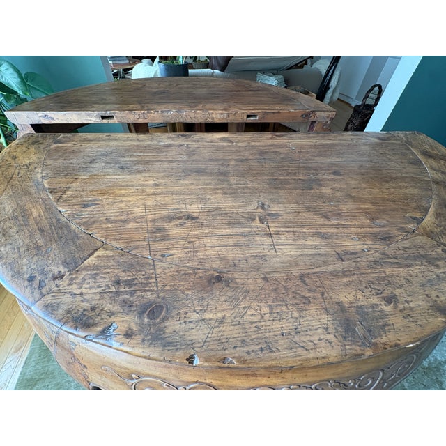 Camel Pair of 18th Century Chinese Demilune Tables For Sale - Image 8 of 13