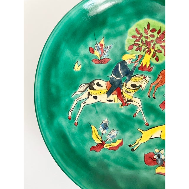 Mid 20th Century Vintage Limoges Emerald Green Wall Plate With Hunt Scene For Sale - Image 5 of 7