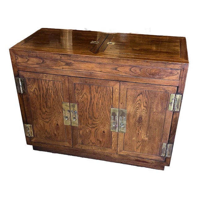 Late 20th Century Henredon Campaign Style Bar Cart For Sale