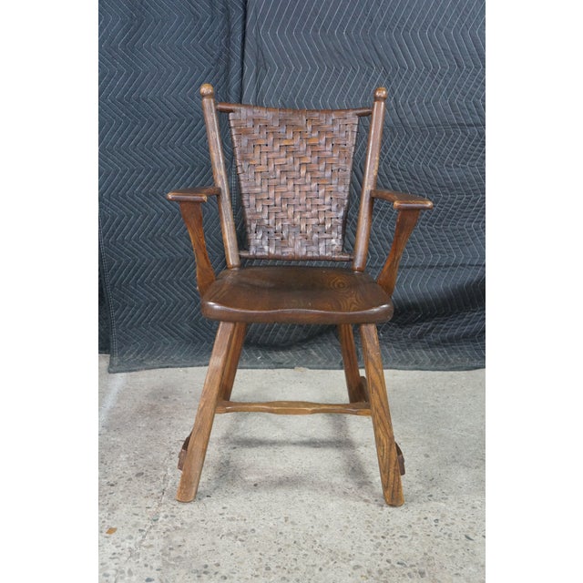 Old Hickory Furniture Co. 3 Vintage Old Hickory Arts & Crafts Mission Rustic Oak Lodge Paddle Arm Chairs For Sale - Image 4 of 18