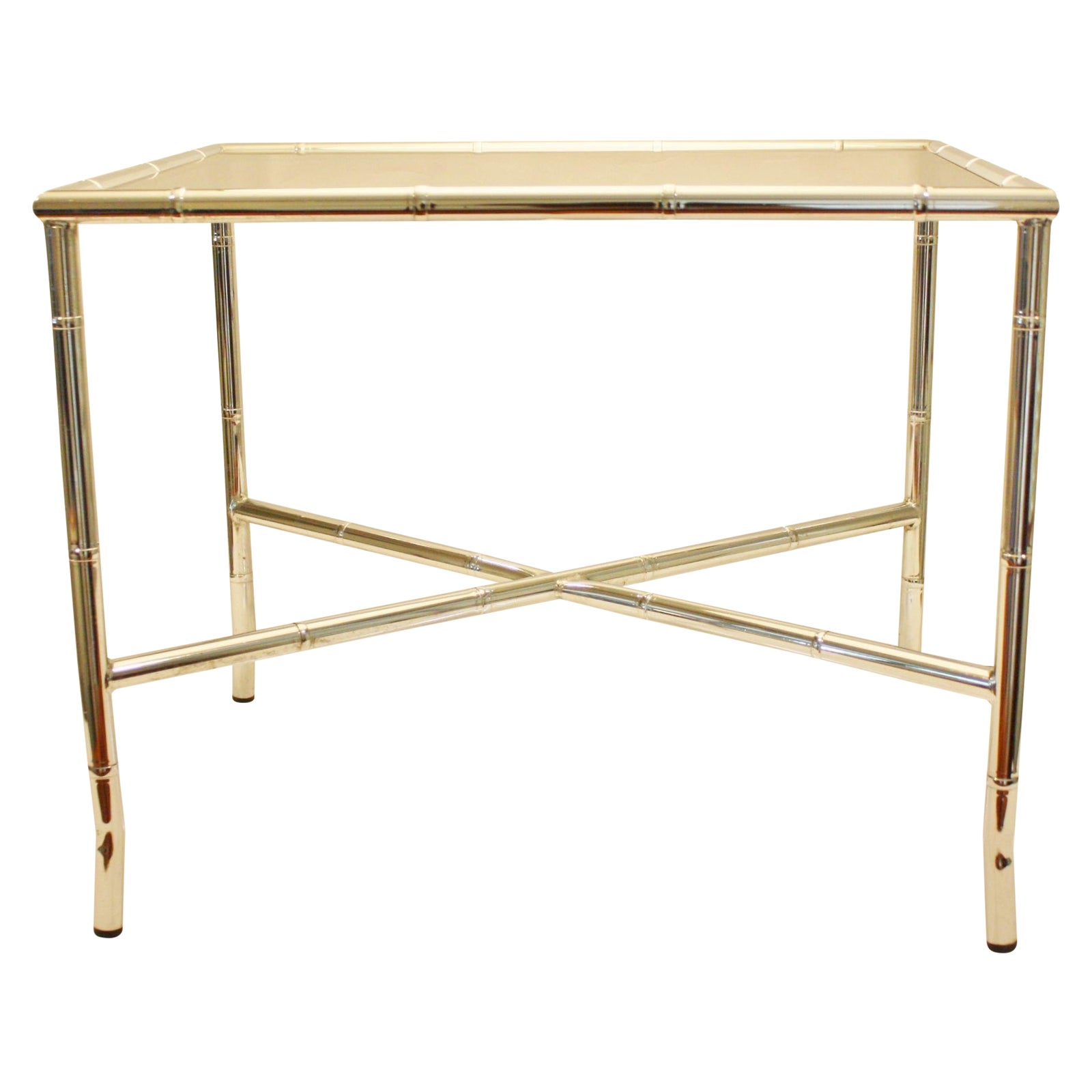 Chrome Faux Bamboo End Table with Smoked Glass Top Chairish