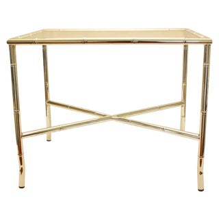 Polished Chrome Faux Bamboo End Table With Smoked Glass Top For Sale