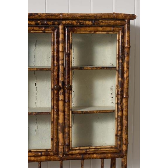 Wood 19th Century Tortoise Bamboo 2-Door Glass Front Cabinet For Sale - Image 7 of 10