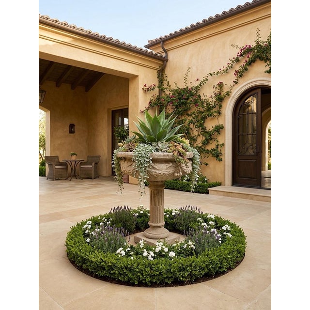 Vintage Neoclassical Cast Stone Garden Urn on Fluted Pedestal For Sale In West Palm - Image 6 of 7