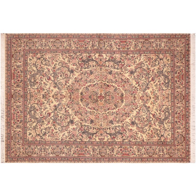 Beige Shabby Chic Pak-Persian Beige/Pink Wool Rug - 6'1'' X 9'6'' For Sale - Image 8 of 9