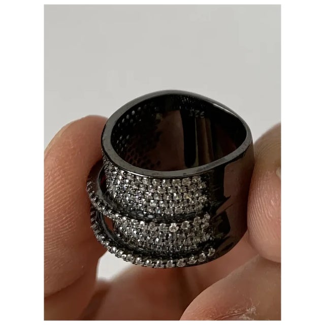Sterling and Swarovski Crystal Cigar Band Ring, Size 6 For Sale In Denver - Image 6 of 13