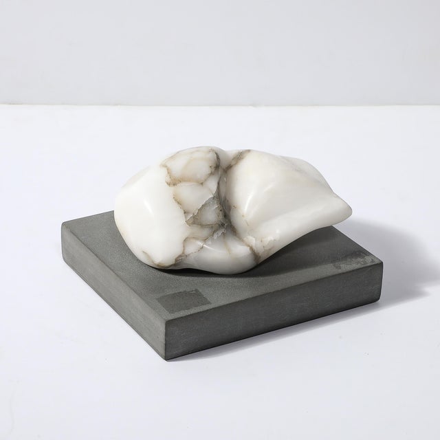 Mid-Century Biomorphic Carved Stone Sculpture on Rectilinear Slate Base For Sale - Image 9 of 12