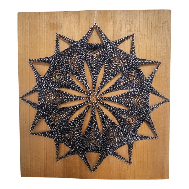 Mid-Century Sunburst Mandala String Art Wall Art on Wood Panel For Sale