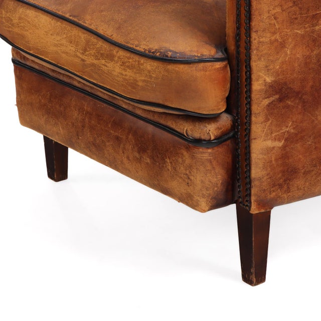 Wood Dutch Art Deco Style Leather Club Chair, C. 1960. For Sale - Image 7 of 8
