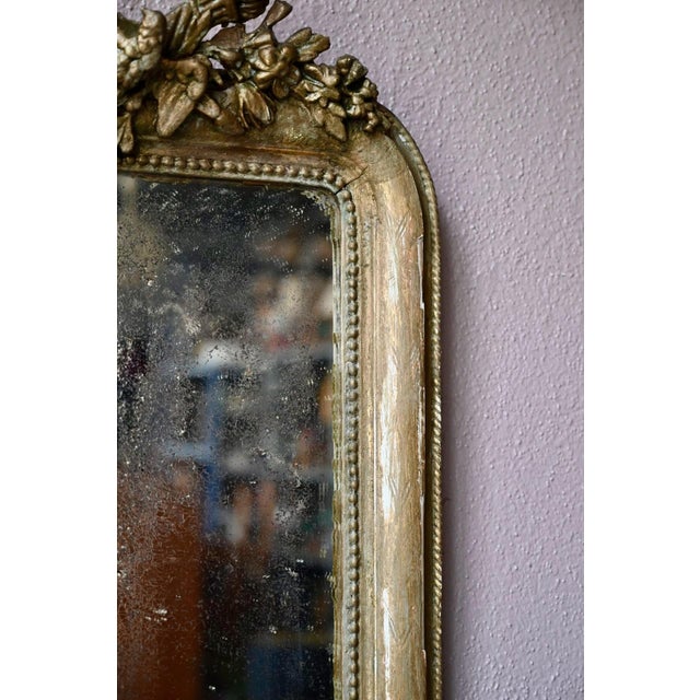 Gold 19th Century Louis XVI Mirror with Dove and Giltwood Frame in Mercury Glass, 1890s For Sale - Image 8 of 11