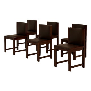 Vintage Wooden and Skai Chairs, 1960s, Set of 6 For Sale