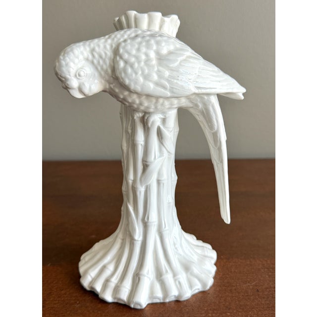 Ceramic Fitz and Floyd White Porcelain Parrot Candleholders, a Pair For Sale - Image 7 of 12