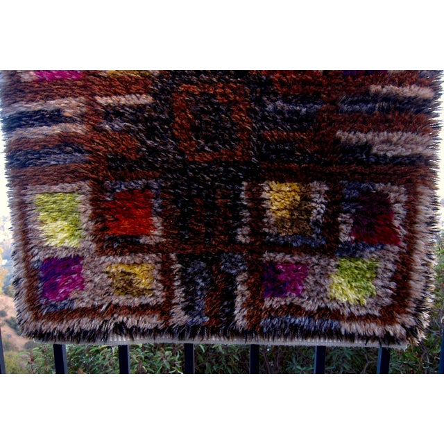 Mid-Century Modern Midcentury Scandinavian Rya Rug or Wall Hanging in Geometric Multi-Color Pattern For Sale - Image 3 of 9