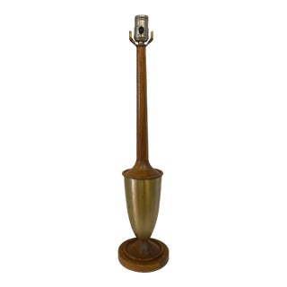 1960s Walnut and Brass Trophy Style Table Lamp For Sale